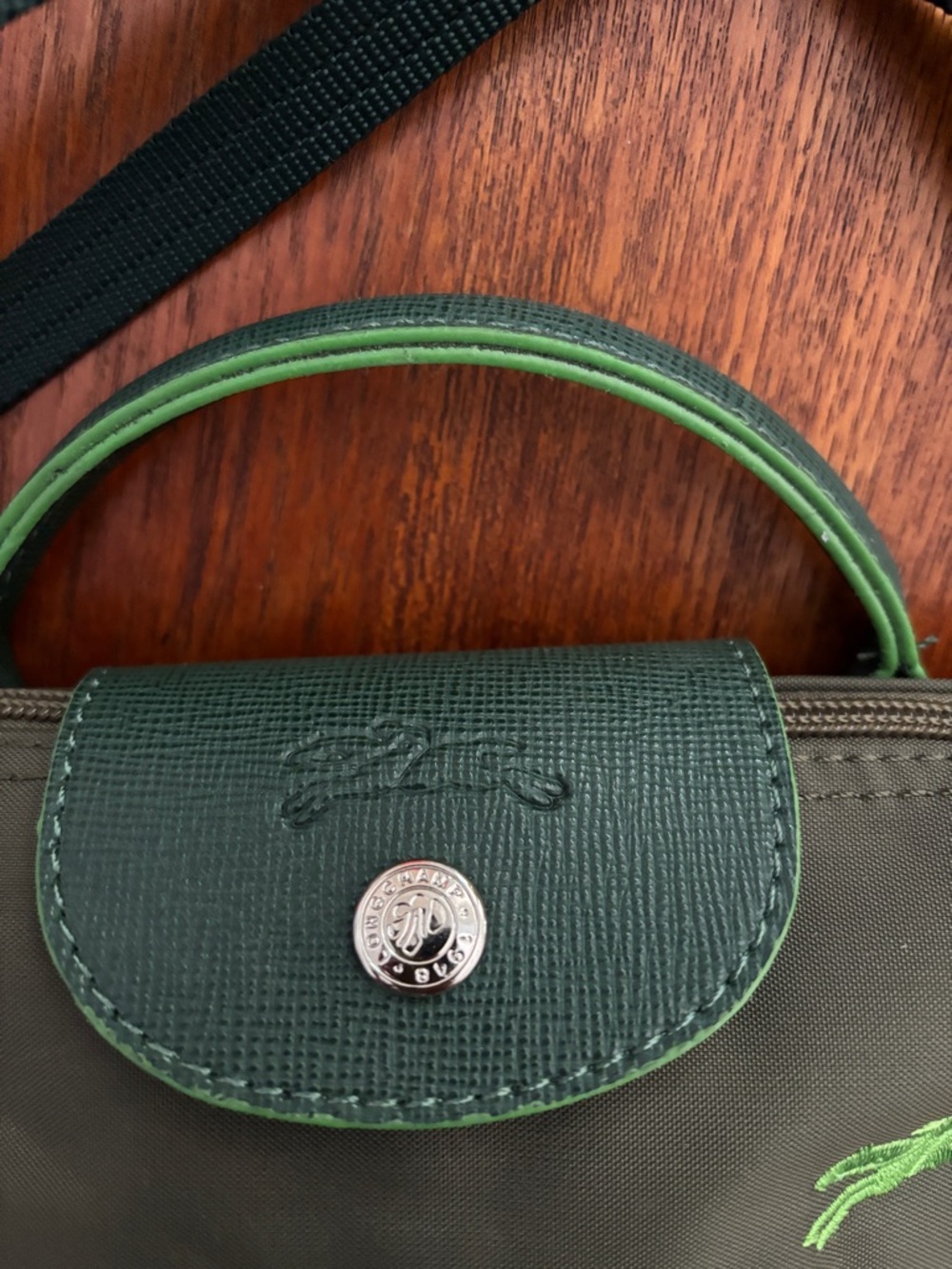 Longchamp Small Crossbody in Dark Green with Lime Accents - Picture 3 of 10
